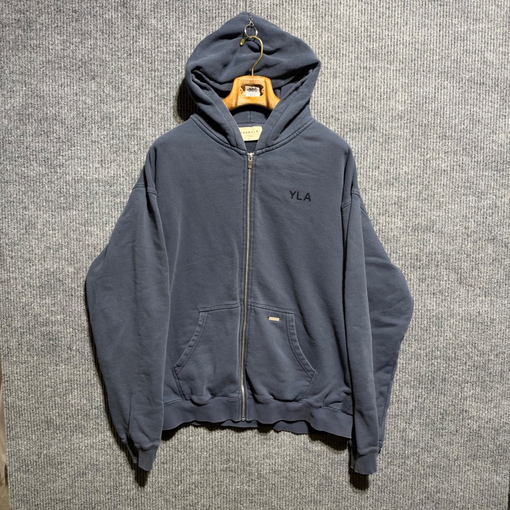 YoungLA Zip Up Hoodie Mens XL Navy Blue YLA Logo Oversized Heavyweight Gym Sweat